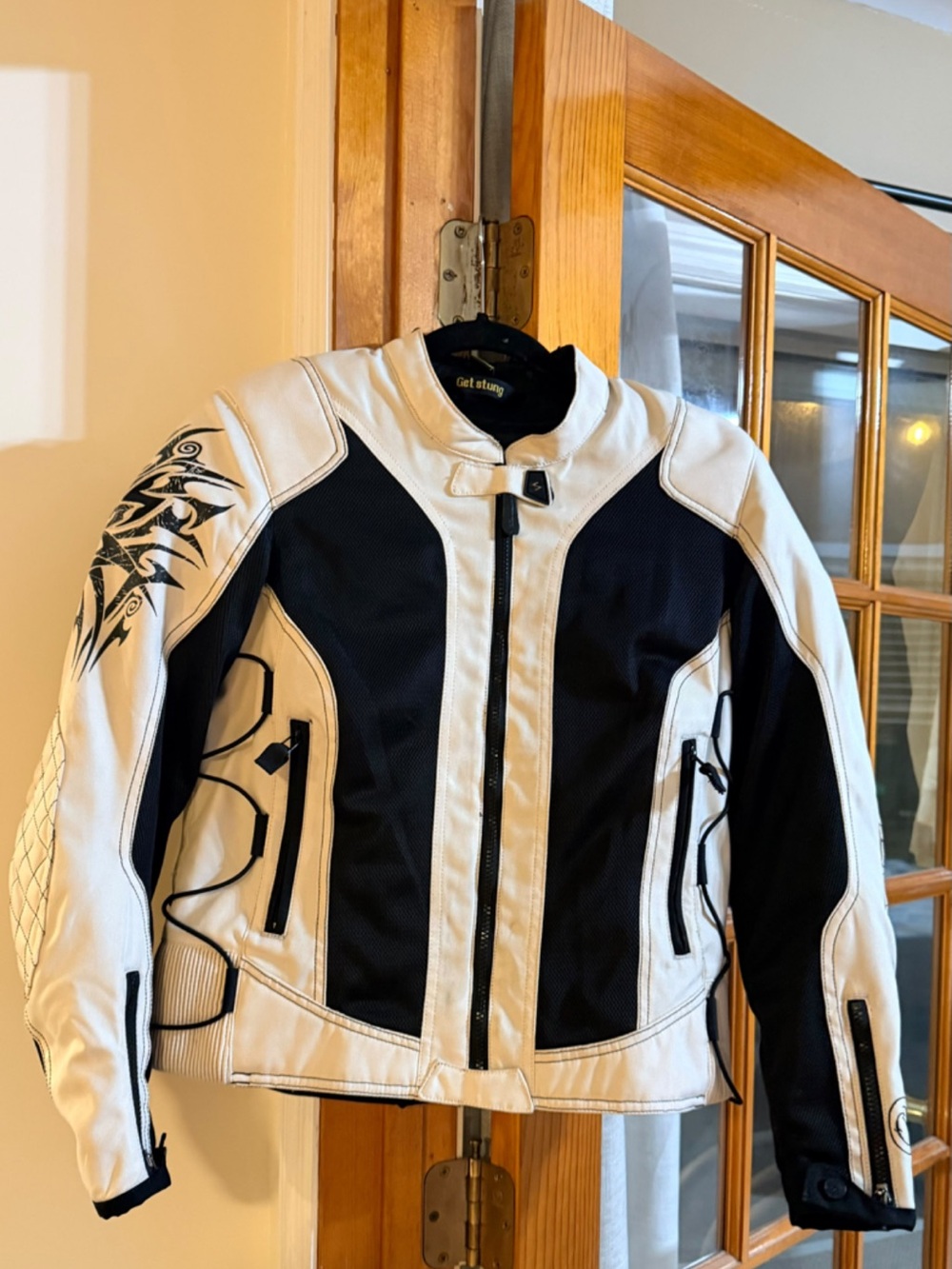 Get Along Women's Black and White Leather Motorcycle Jacket